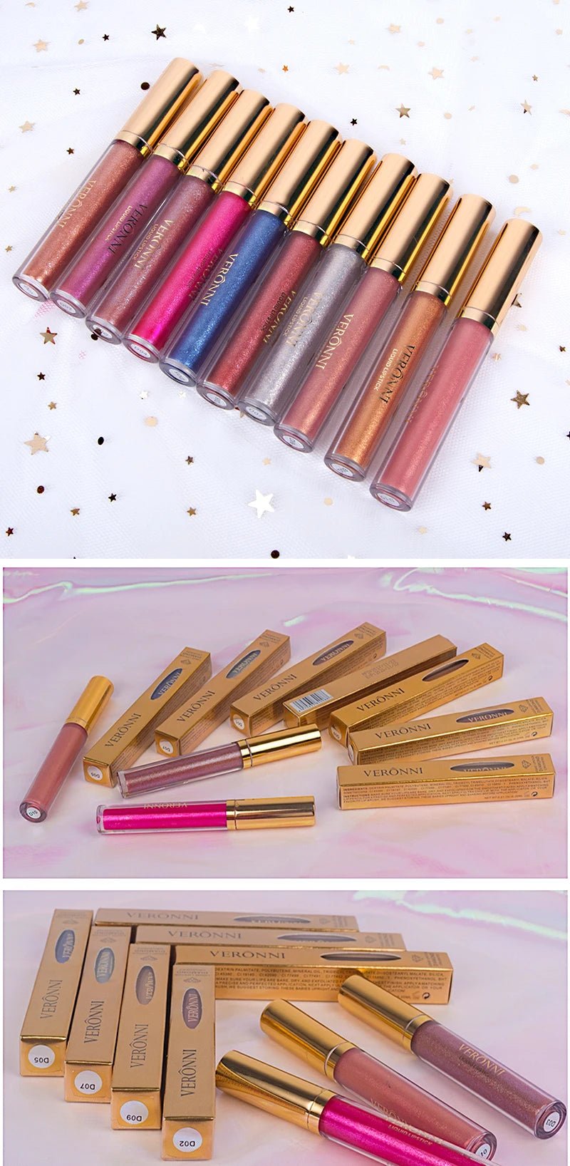 15 Color Glitter Liquid Lipsticks Shimmer Shiny Lipgloss Pearlescent Lip Tint Waterproof Long Lasting Matte Diamond Lips Glaze - ApolloX