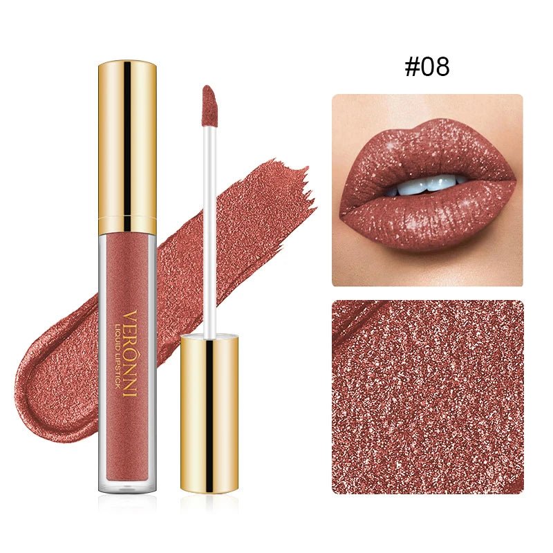 15 Color Glitter Liquid Lipsticks Shimmer Shiny Lipgloss Pearlescent Lip Tint Waterproof Long Lasting Matte Diamond Lips Glaze - ApolloX