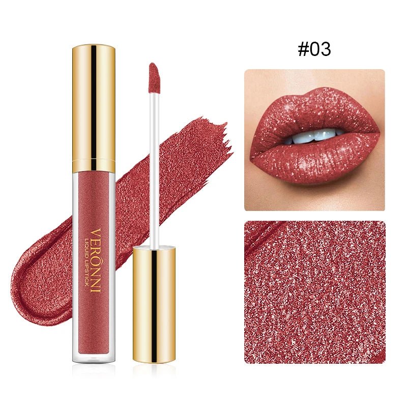 15 Color Glitter Liquid Lipsticks Shimmer Shiny Lipgloss Pearlescent Lip Tint Waterproof Long Lasting Matte Diamond Lips Glaze - ApolloX