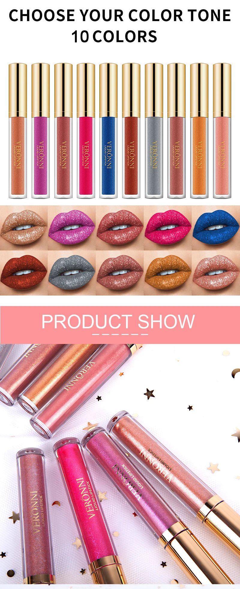 15 Color Glitter Liquid Lipsticks Shimmer Shiny Lipgloss Pearlescent Lip Tint Waterproof Long Lasting Matte Diamond Lips Glaze - ApolloX