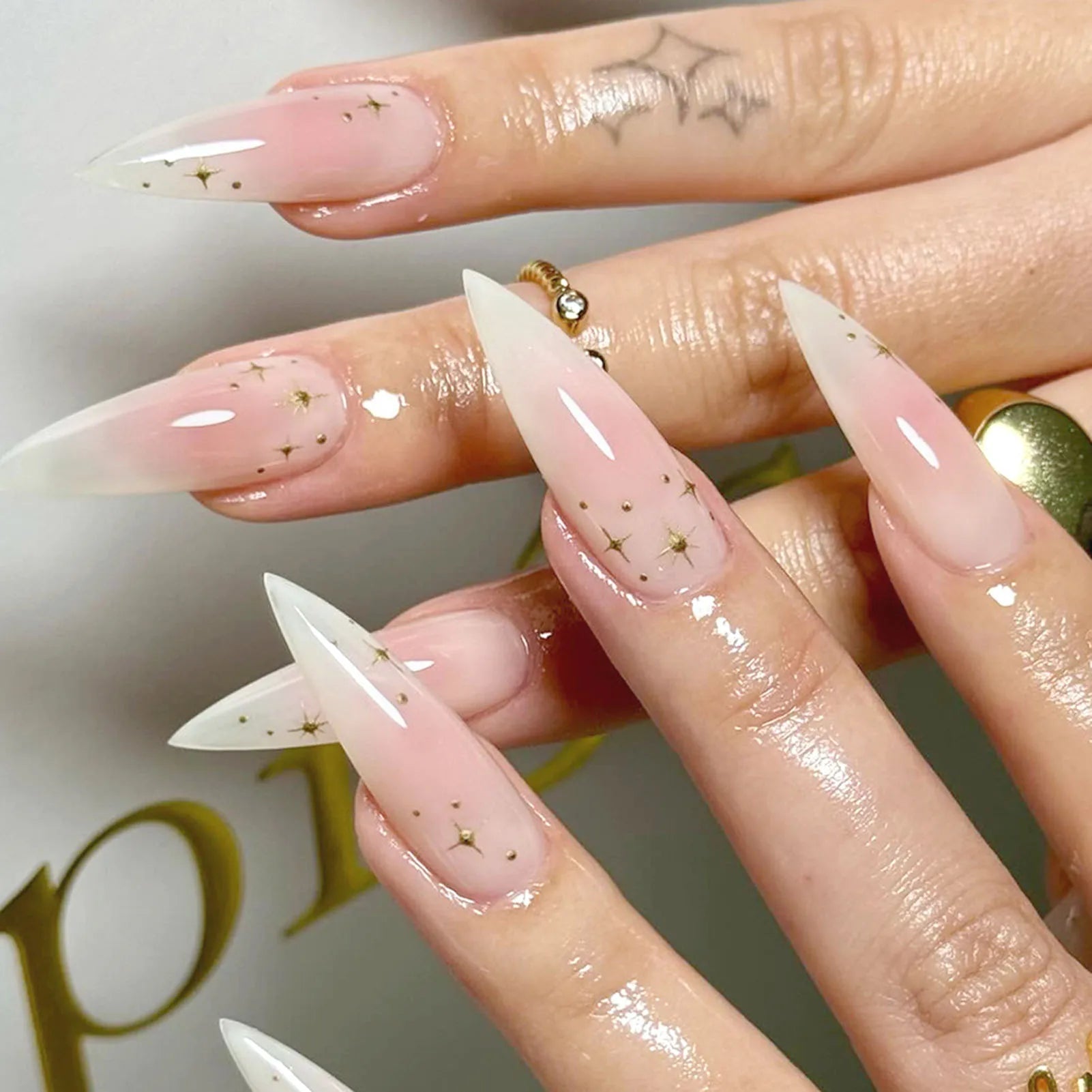 24pcs Glossy Black Fake Nails Set Press On Nail Tips Solid Color Long Stiletto Removable Artificial Nails Decoration Nail Art - ApolloX