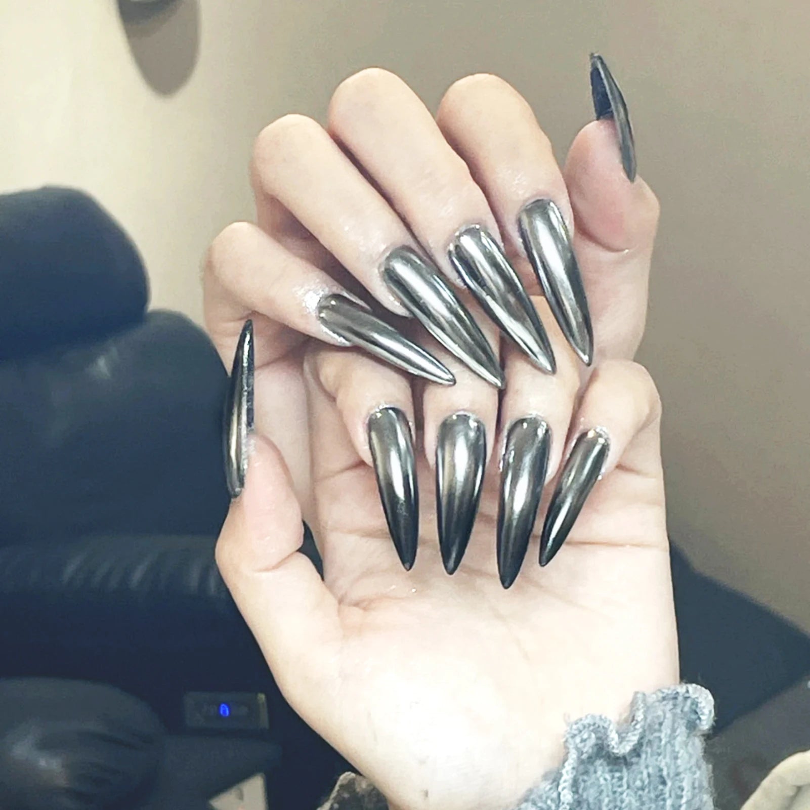 24pcs Glossy Black Fake Nails Set Press On Nail Tips Solid Color Long Stiletto Removable Artificial Nails Decoration Nail Art - ApolloX