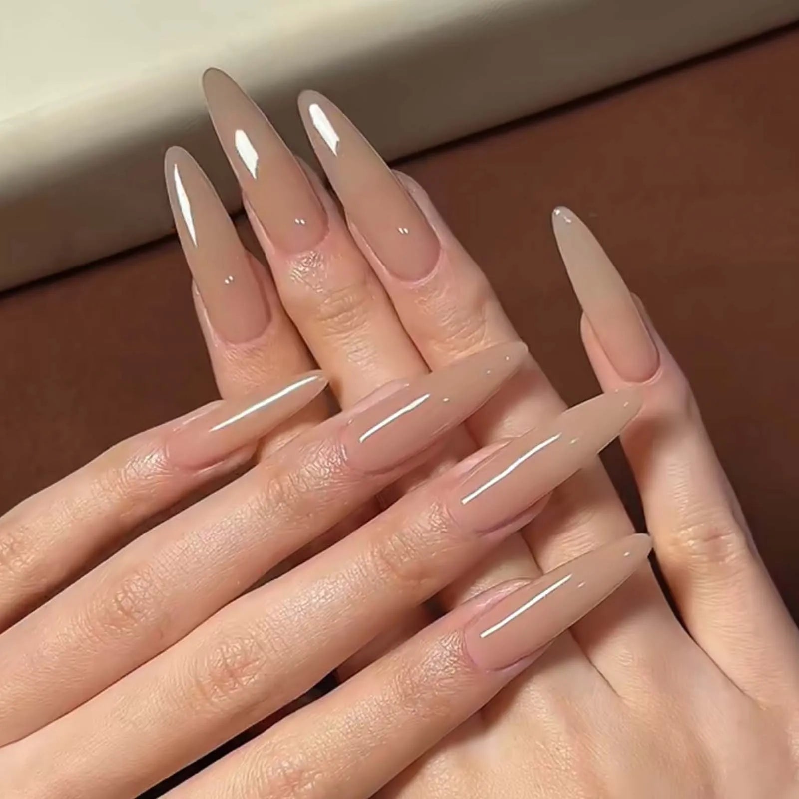 24pcs Glossy Black Fake Nails Set Press On Nail Tips Solid Color Long Stiletto Removable Artificial Nails Decoration Nail Art - ApolloX