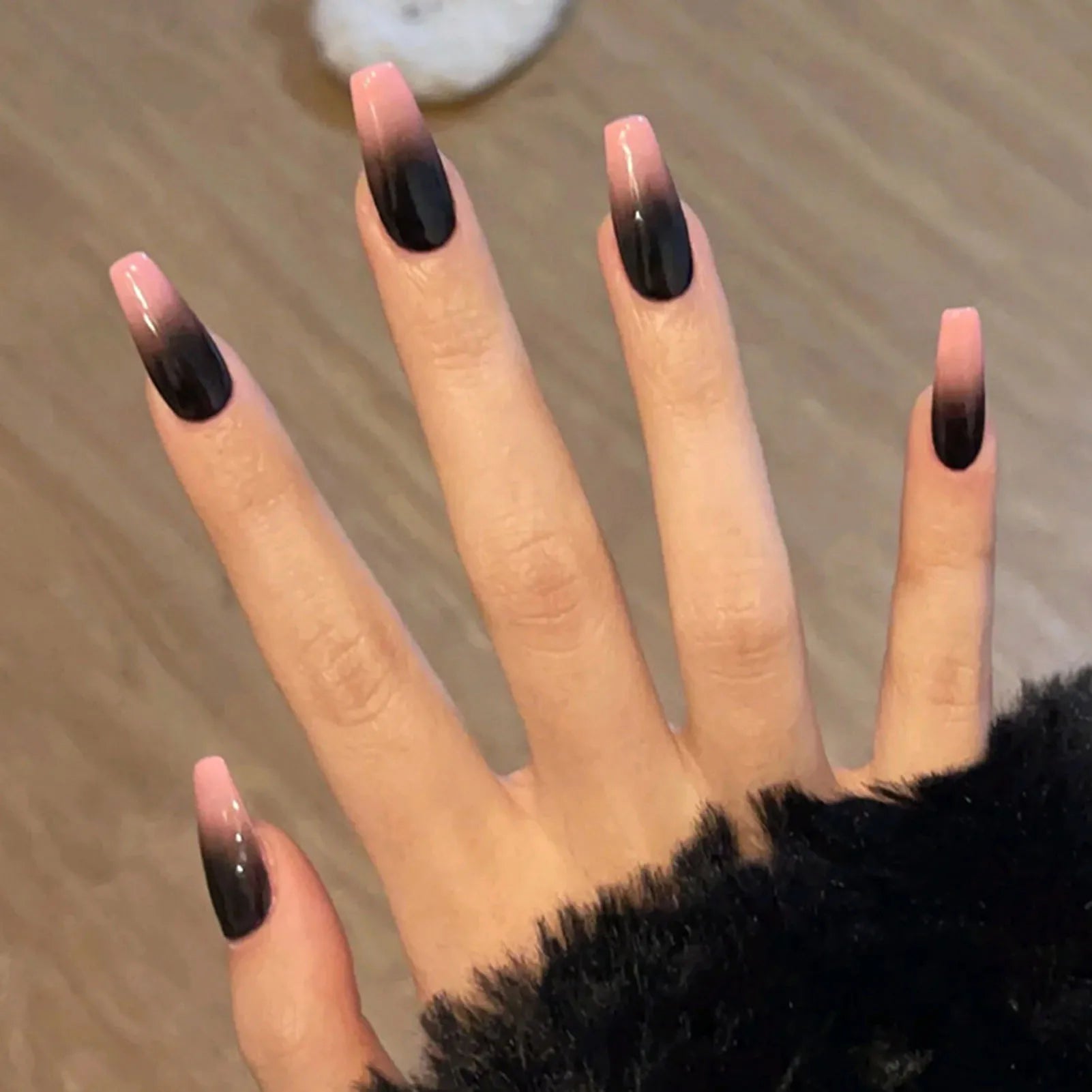 24pcs Glossy Black Fake Nails Set Press On Nail Tips Solid Color Long Stiletto Removable Artificial Nails Decoration Nail Art - ApolloX