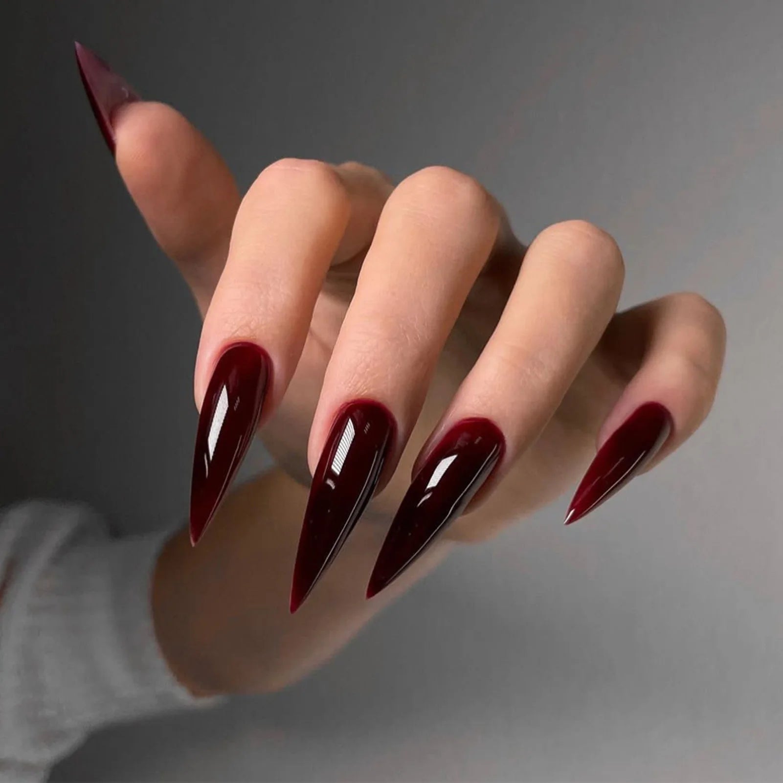 24pcs Glossy Black Fake Nails Set Press On Nail Tips Solid Color Long Stiletto Removable Artificial Nails Decoration Nail Art - ApolloX