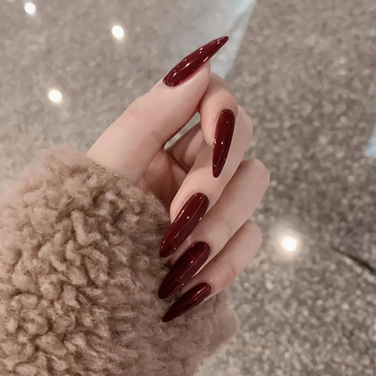 24pcs Glossy Black Fake Nails Set Press On Nail Tips Solid Color Long Stiletto Removable Artificial Nails Decoration Nail Art - ApolloX