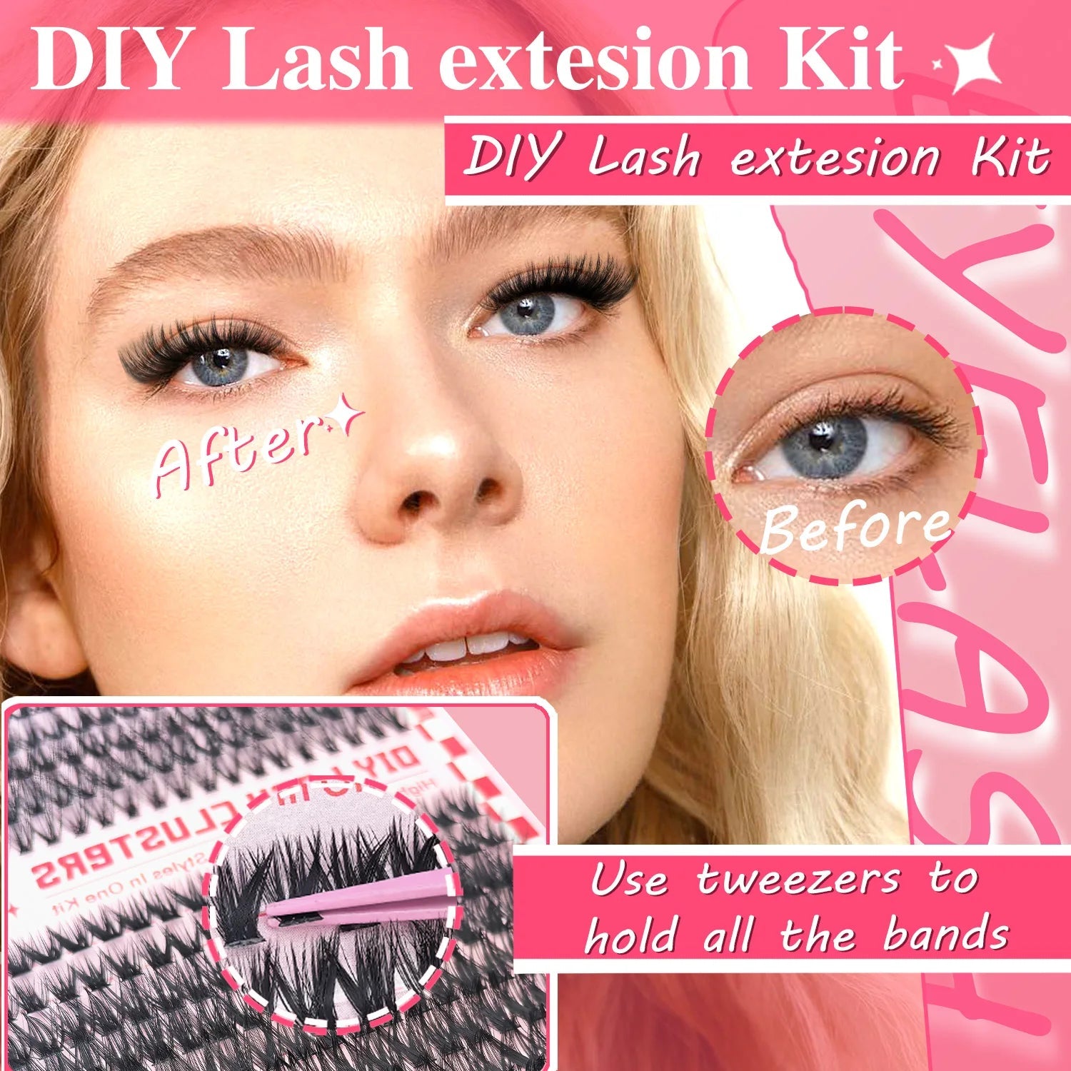 30D40D50D80D DIY Eyelash Extension Kit with Tweezers, Glue and Seal Reusable Single Eyelashes for Party Stage Festival Eye Makeu - ApolloX