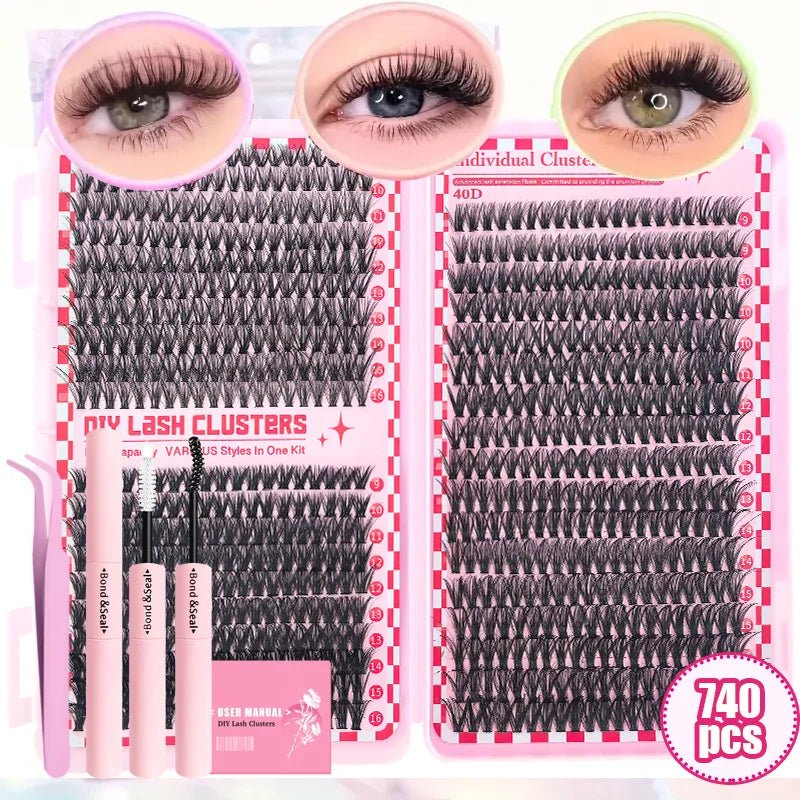30D40D50D80D DIY Eyelash Extension Kit with Tweezers, Glue and Seal Reusable Single Eyelashes for Party Stage Festival Eye Makeu - ApolloX
