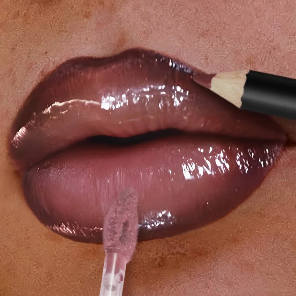 3PCS Shimmer Moisturizing Lip Gloss - Lip Liner and Lip Mud and Oil, Non - Sticky,Glitter, Nourishing Glossy Moisturizing Lipstick - ApolloX