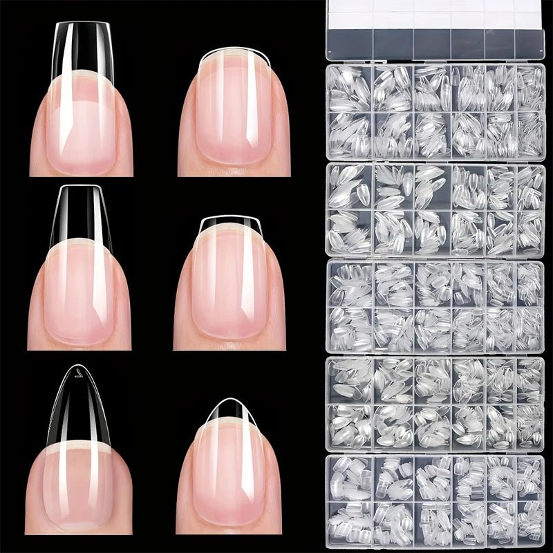 600Pcs Full Cover Press On Nail Tips Stiletto Almond Square Coffin French False Fake Soak Off Gel Nail Extension Tips Capsule - ApolloX