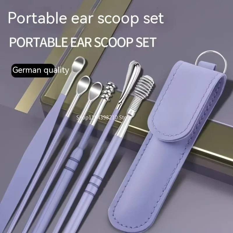6pcs Stainless Steel Ear Wax Removal Tool Set Spiral Rotating EarPicking Spoon Ear Picker Spoon For Cleaning Collecting Ear Wax - ApolloX