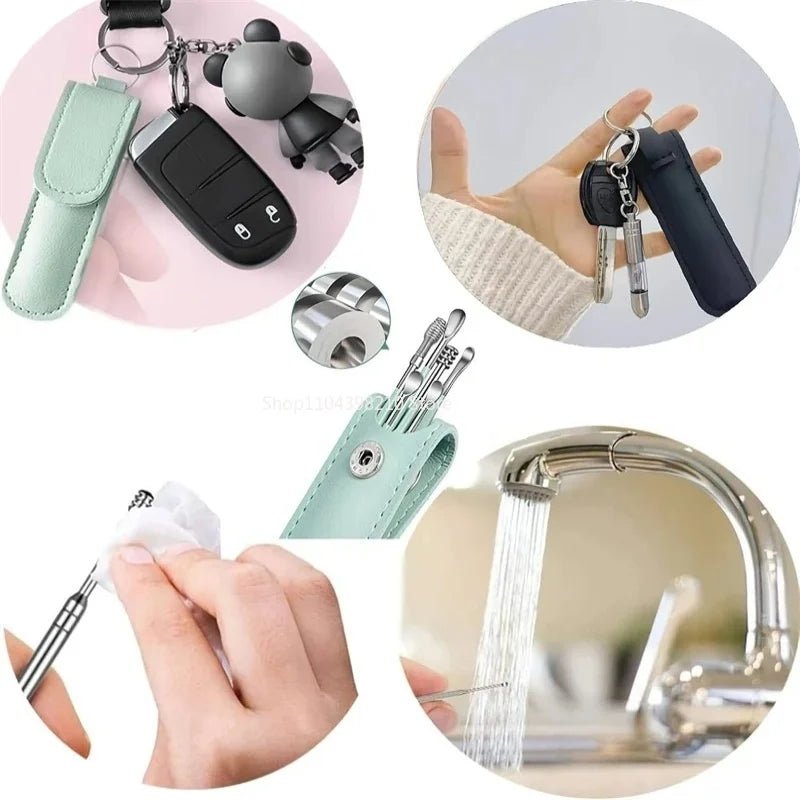 6pcs Stainless Steel Ear Wax Removal Tool Set Spiral Rotating EarPicking Spoon Ear Picker Spoon For Cleaning Collecting Ear Wax - ApolloX