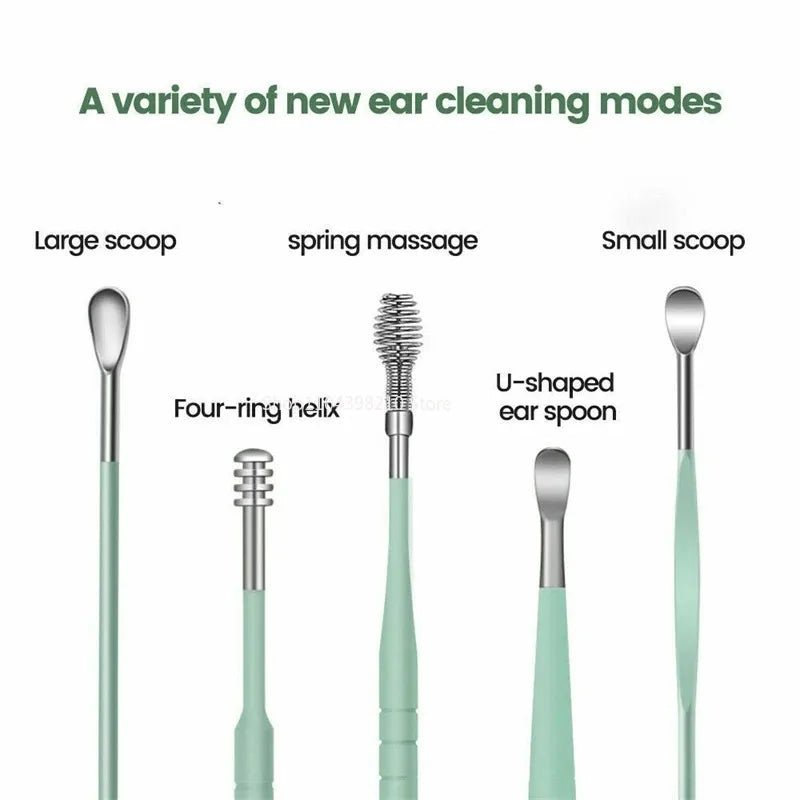 6pcs Stainless Steel Ear Wax Removal Tool Set Spiral Rotating EarPicking Spoon Ear Picker Spoon For Cleaning Collecting Ear Wax - ApolloX