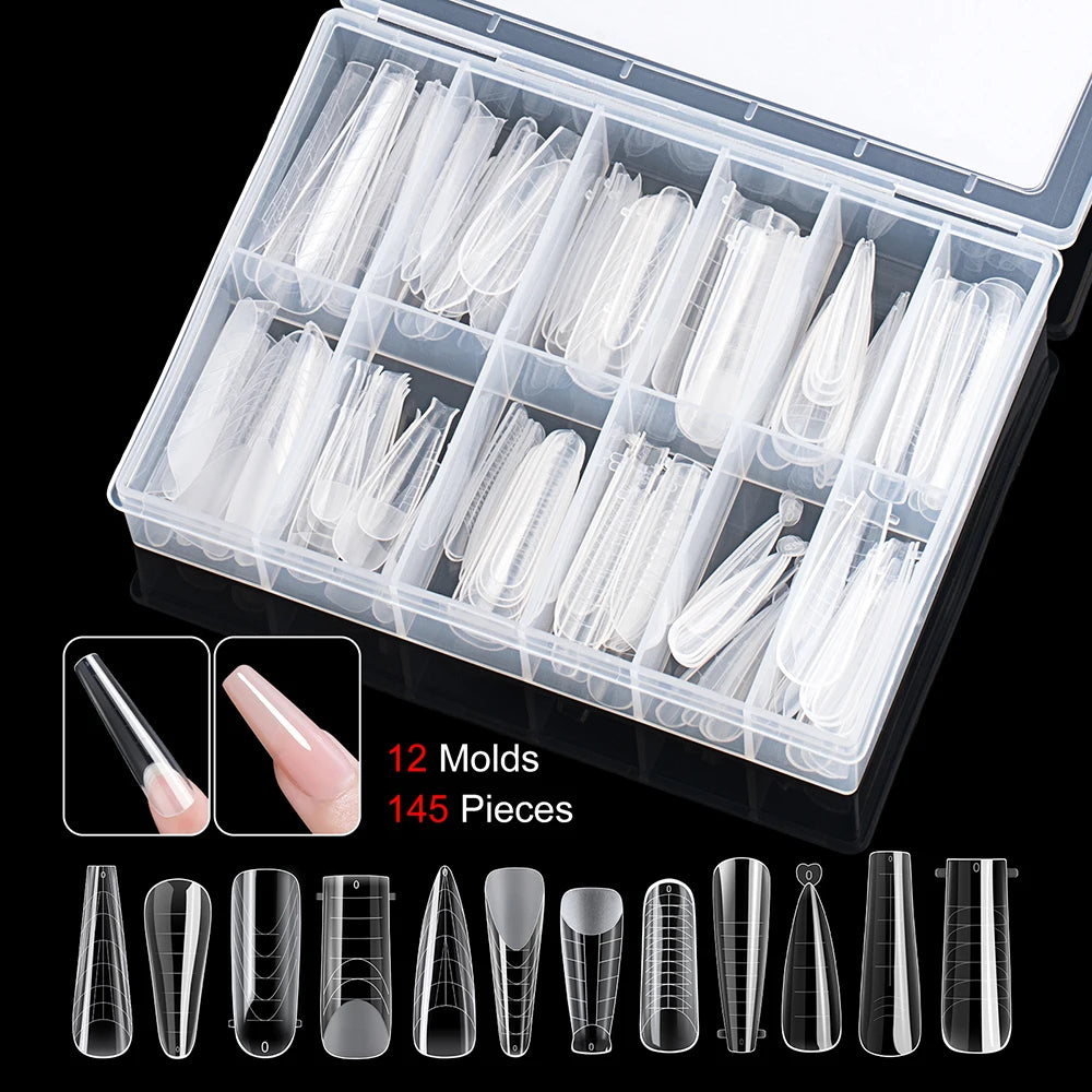 TP 145pcs Matte Duet System Nail Dual Forms for Poly Nail Gel Clear Top Molds Builder Extension Full Cover Fake Tips Tools