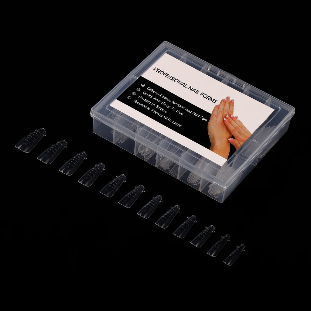 NEW Stiletto Coffin Clear Dual Forms False Tips Quick Building Gel Mold Nail System Full Cover Nail Extension Forms Top