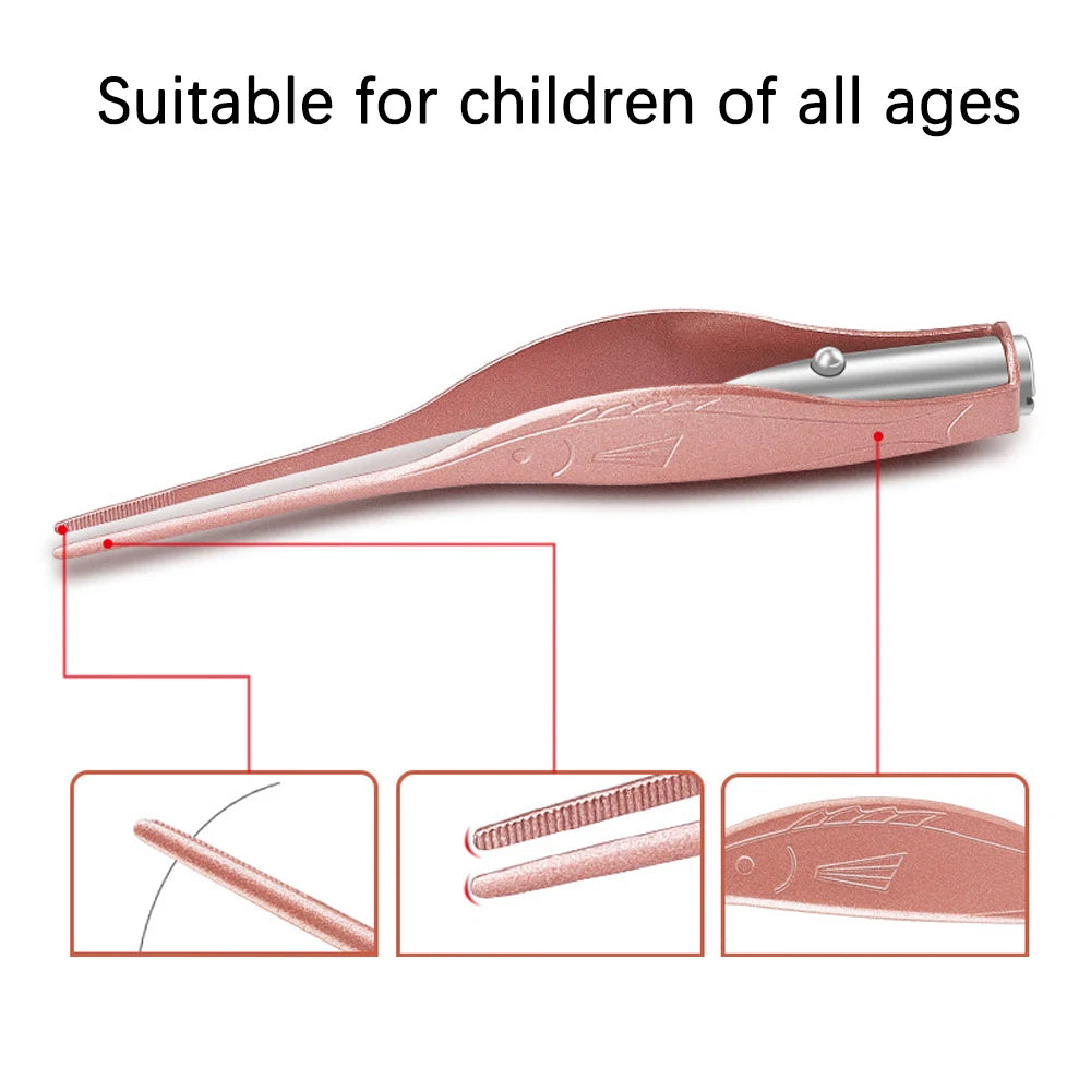 Baby Ear Cleaner Spoon LED Flash Light Ear Wax Curette Picker Visual Children Earpick Eer Wax Dig Remover Nose 2pc siliconespoon