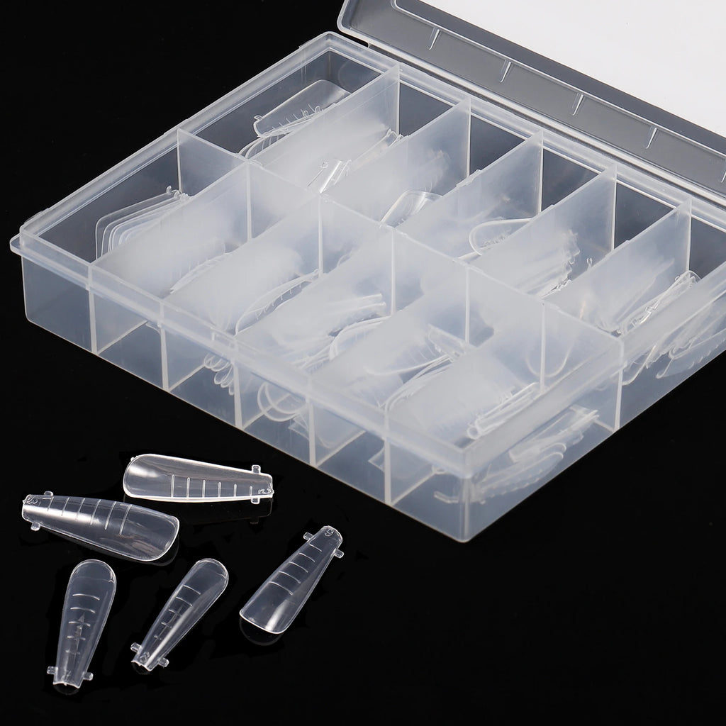 NEW Stiletto Coffin Clear Dual Forms False Tips Quick Building Gel Mold Nail System Full Cover Nail Extension Forms Top