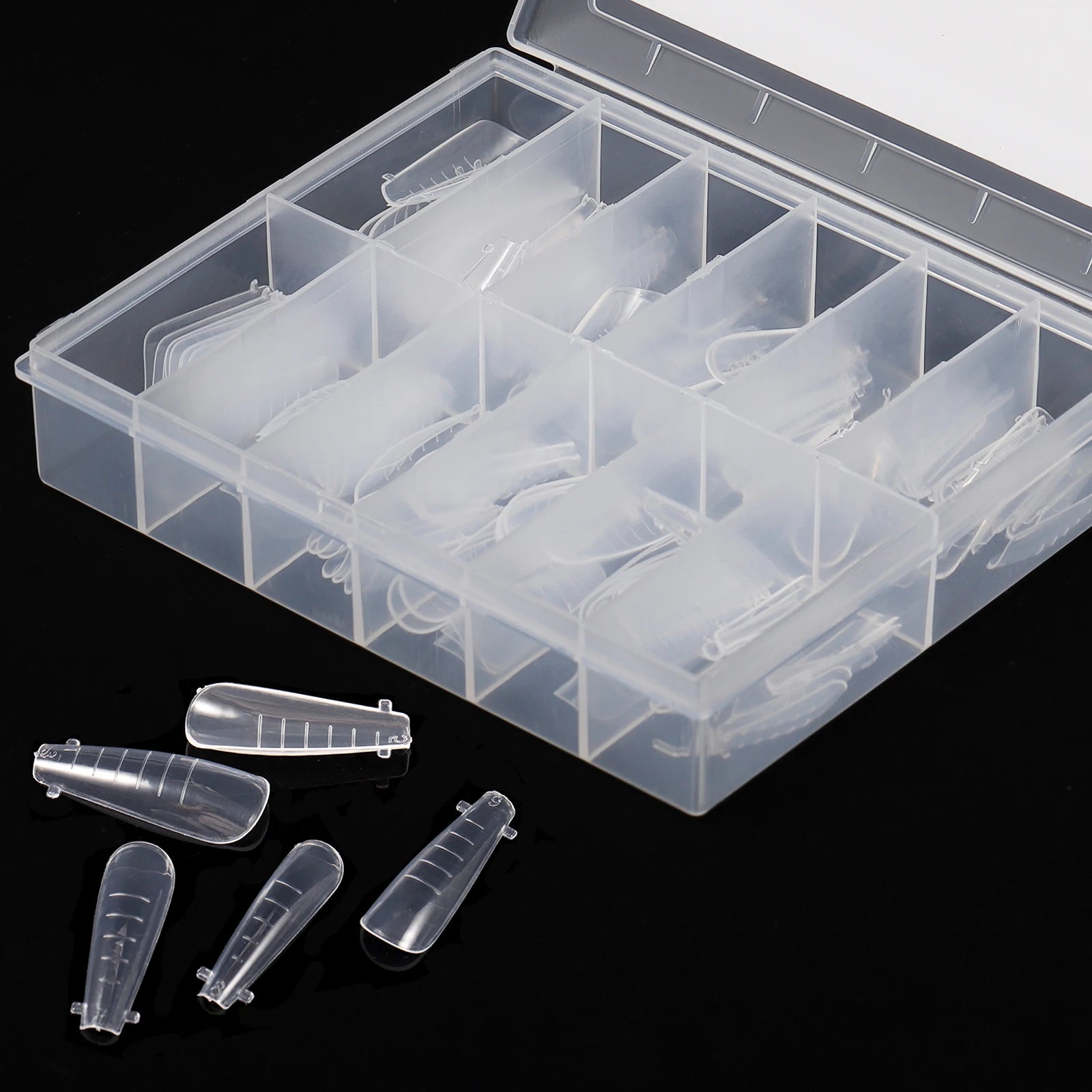 NEW Stiletto Coffin Clear Dual Forms False Tips Quick Building Gel Mold Nail System Full Cover Nail Extension Forms Top