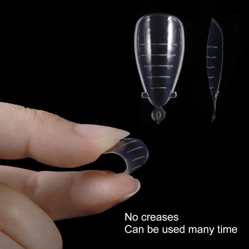 NEW Stiletto Coffin Clear Dual Forms False Tips Quick Building Gel Mold Nail System Full Cover Nail Extension Forms Top