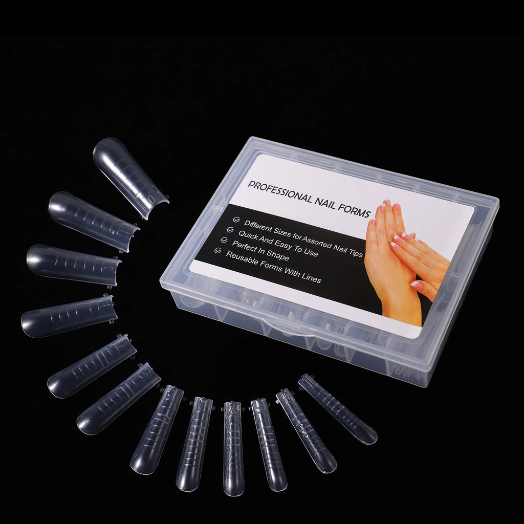 NEW Stiletto Coffin Clear Dual Forms False Tips Quick Building Gel Mold Nail System Full Cover Nail Extension Forms Top