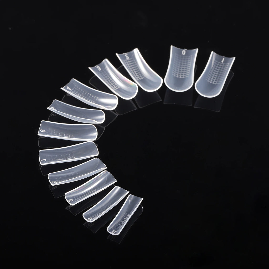 NEW Stiletto Coffin Clear Dual Forms False Tips Quick Building Gel Mold Nail System Full Cover Nail Extension Forms Top