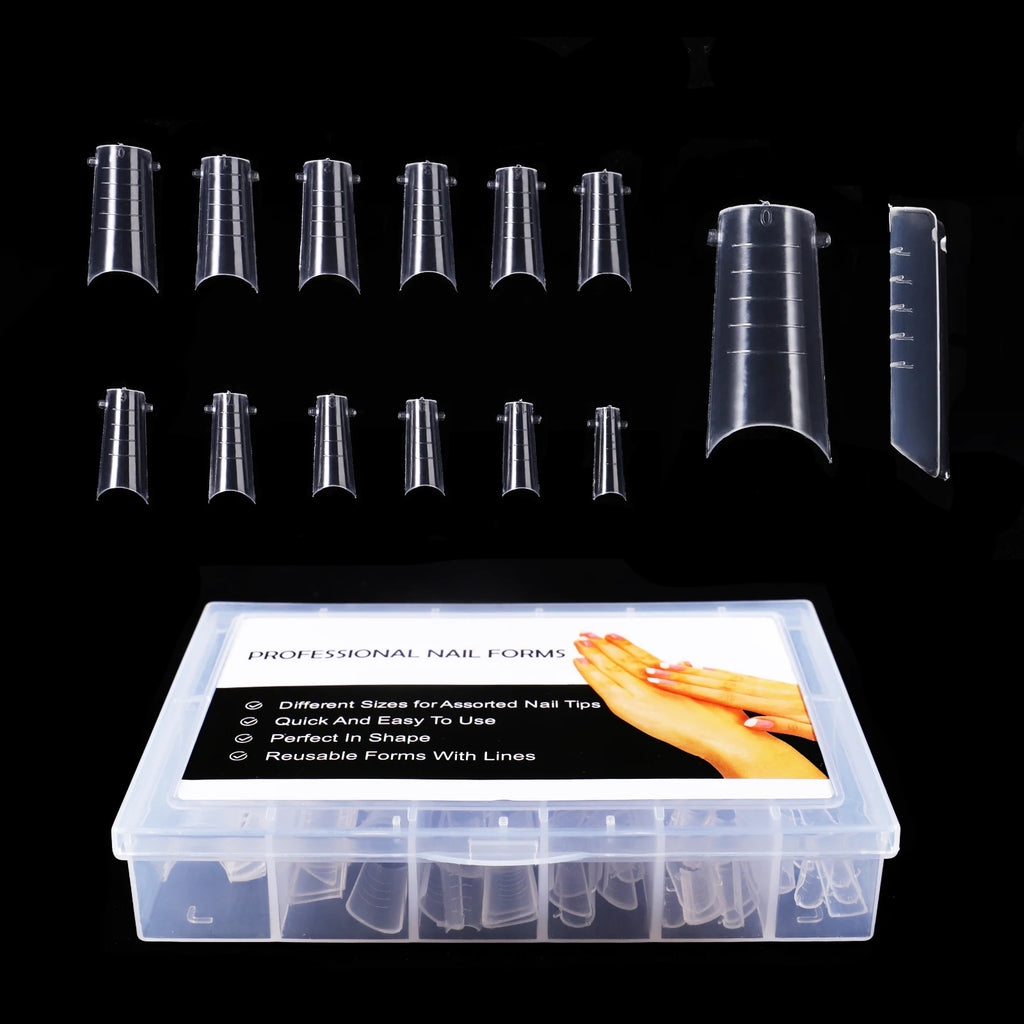 NEW Stiletto Coffin Clear Dual Forms False Tips Quick Building Gel Mold Nail System Full Cover Nail Extension Forms Top