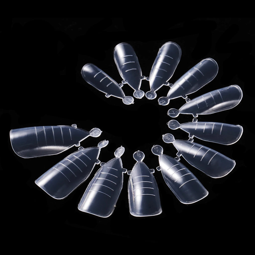 NEW Stiletto Coffin Clear Dual Forms False Tips Quick Building Gel Mold Nail System Full Cover Nail Extension Forms Top