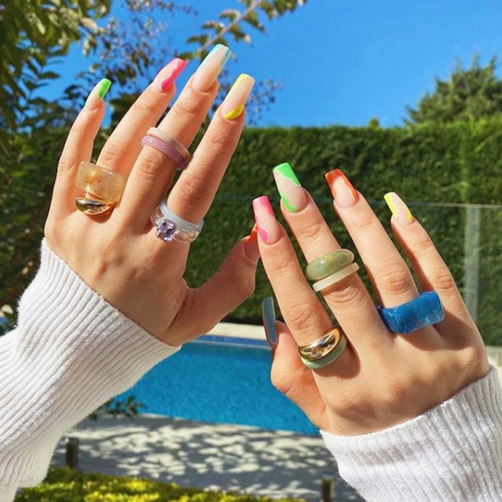 NEW Stiletto Coffin Clear Dual Forms False Tips Quick Building Gel Mold Nail System Full Cover Nail Extension Forms Top