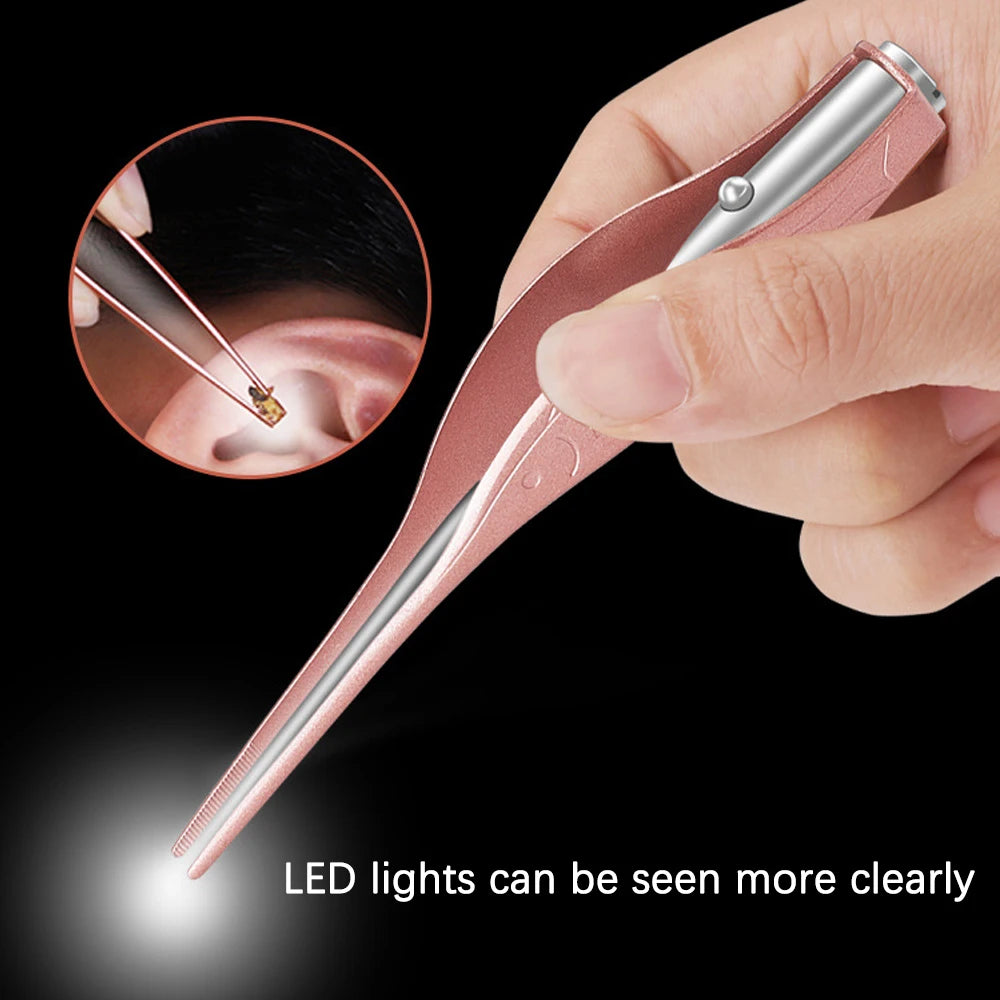 Baby Ear Cleaner Spoon LED Flash Light Ear Wax Curette Picker Visual Children Earpick Eer Wax Dig Remover Nose 2pc siliconespoon