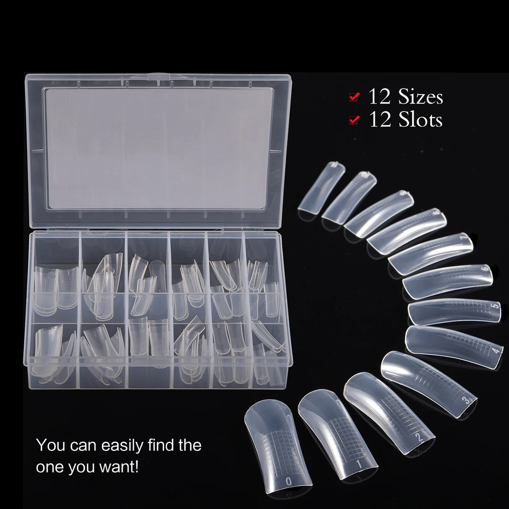 NEW Stiletto Coffin Clear Dual Forms False Tips Quick Building Gel Mold Nail System Full Cover Nail Extension Forms Top