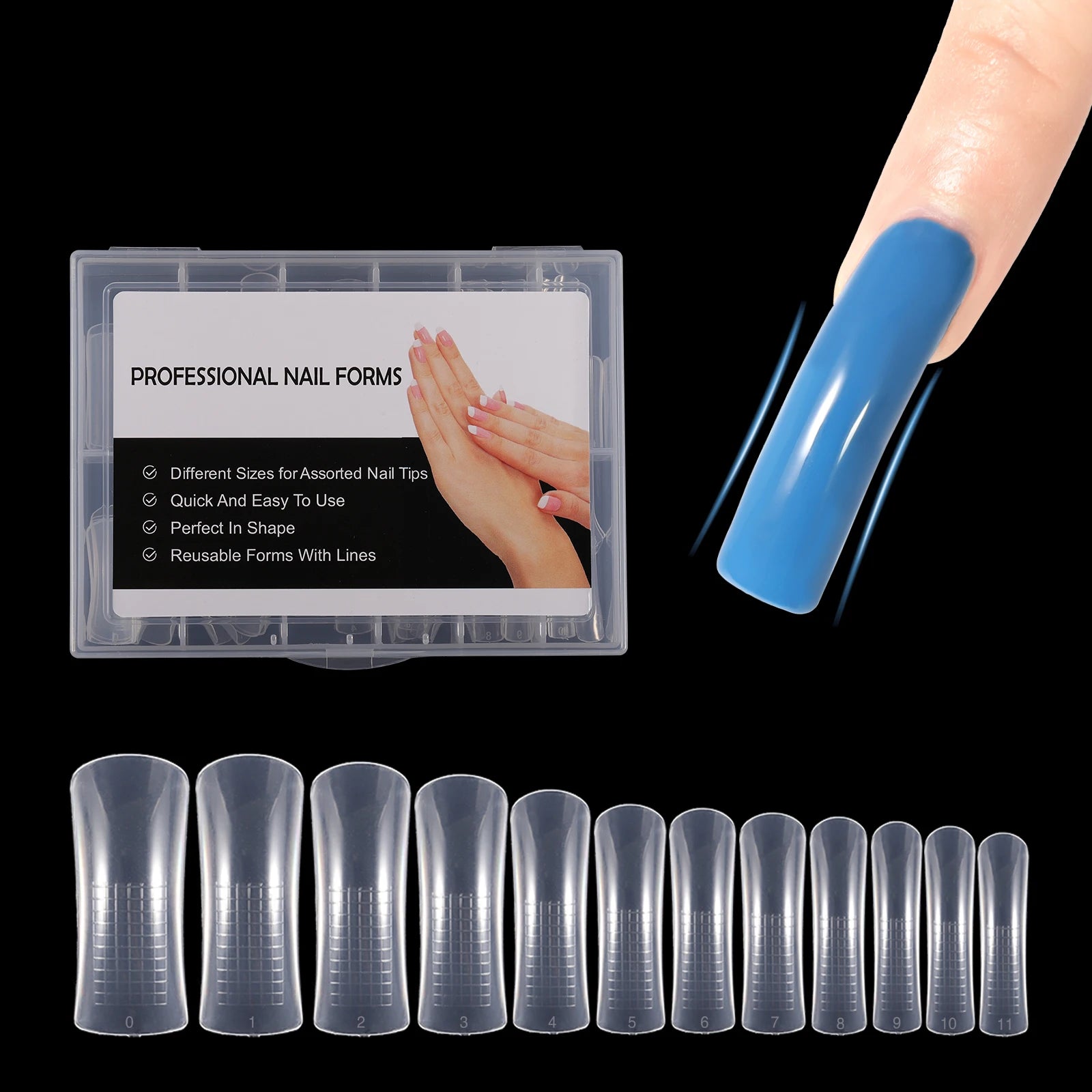 NEW Stiletto Coffin Clear Dual Forms False Tips Quick Building Gel Mold Nail System Full Cover Nail Extension Forms Top