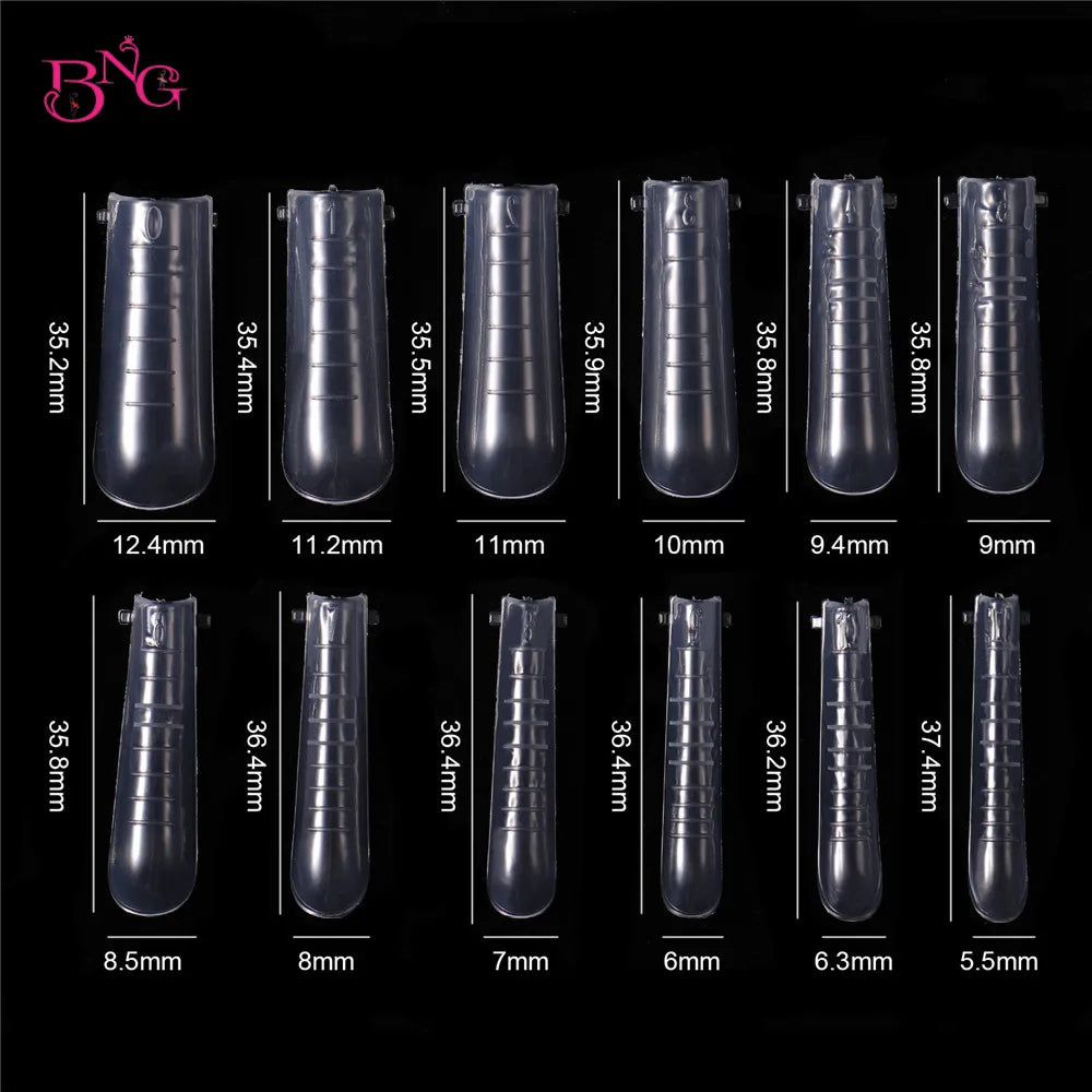 NEW Stiletto Coffin Clear Dual Forms False Tips Quick Building Gel Mold Nail System Full Cover Nail Extension Forms Top