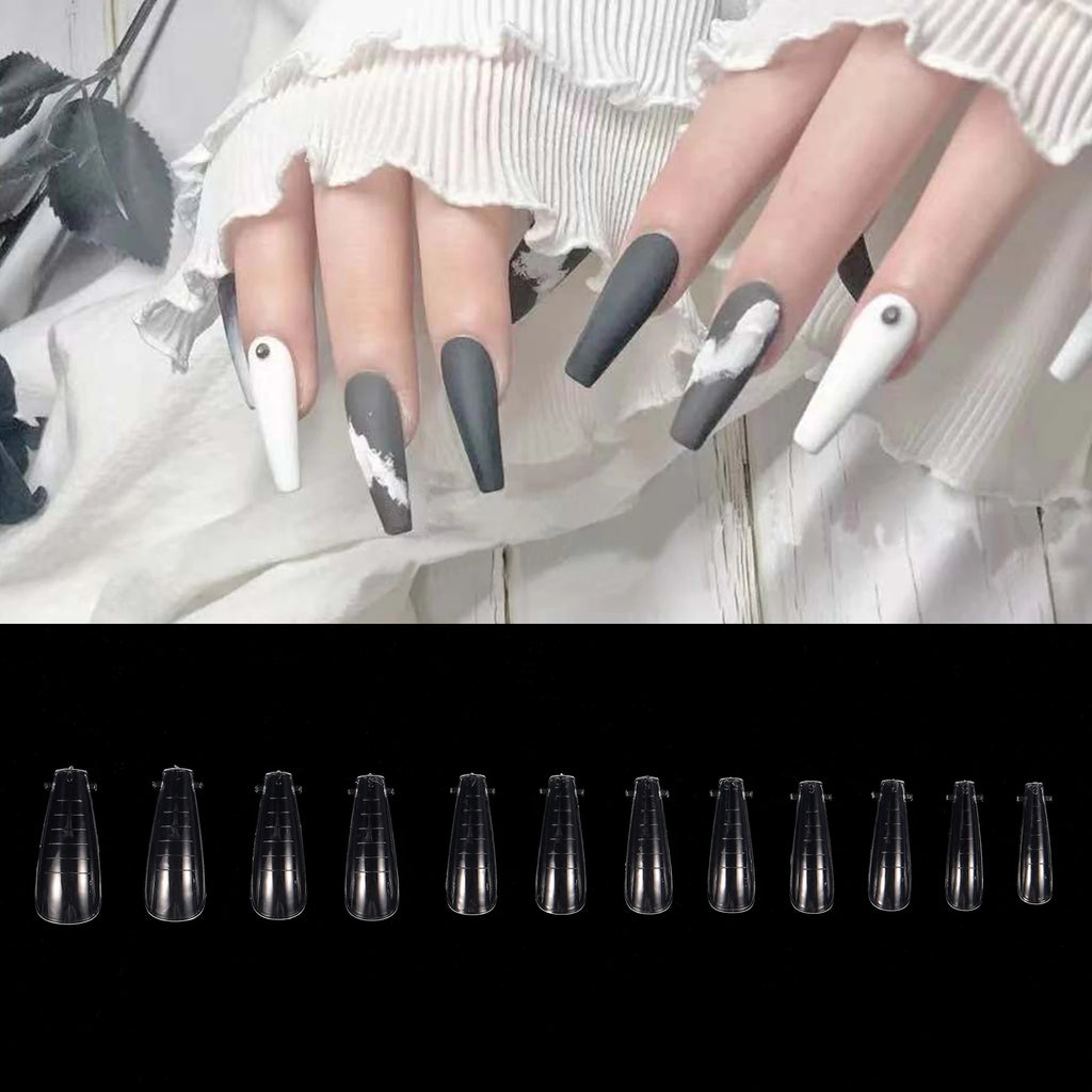 NEW Stiletto Coffin Clear Dual Forms False Tips Quick Building Gel Mold Nail System Full Cover Nail Extension Forms Top