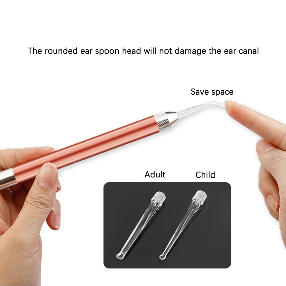 Baby Ear Cleaner Spoon LED Flash Light Ear Wax Curette Picker Visual Children Earpick Eer Wax Dig Remover Nose 2pc siliconespoon