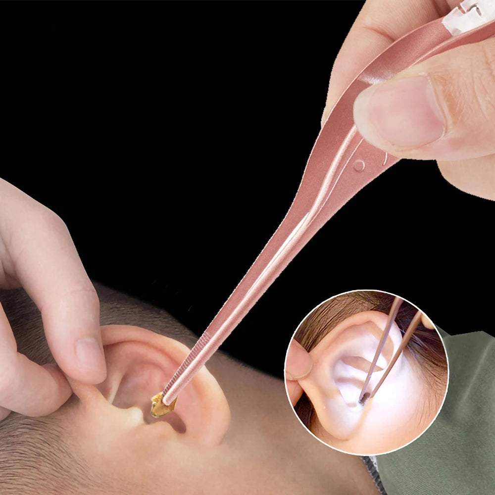 Baby Ear Cleaner Spoon LED Flash Light Ear Wax Curette Picker Visual Children Earpick Eer Wax Dig Remover Nose 2pc siliconespoon