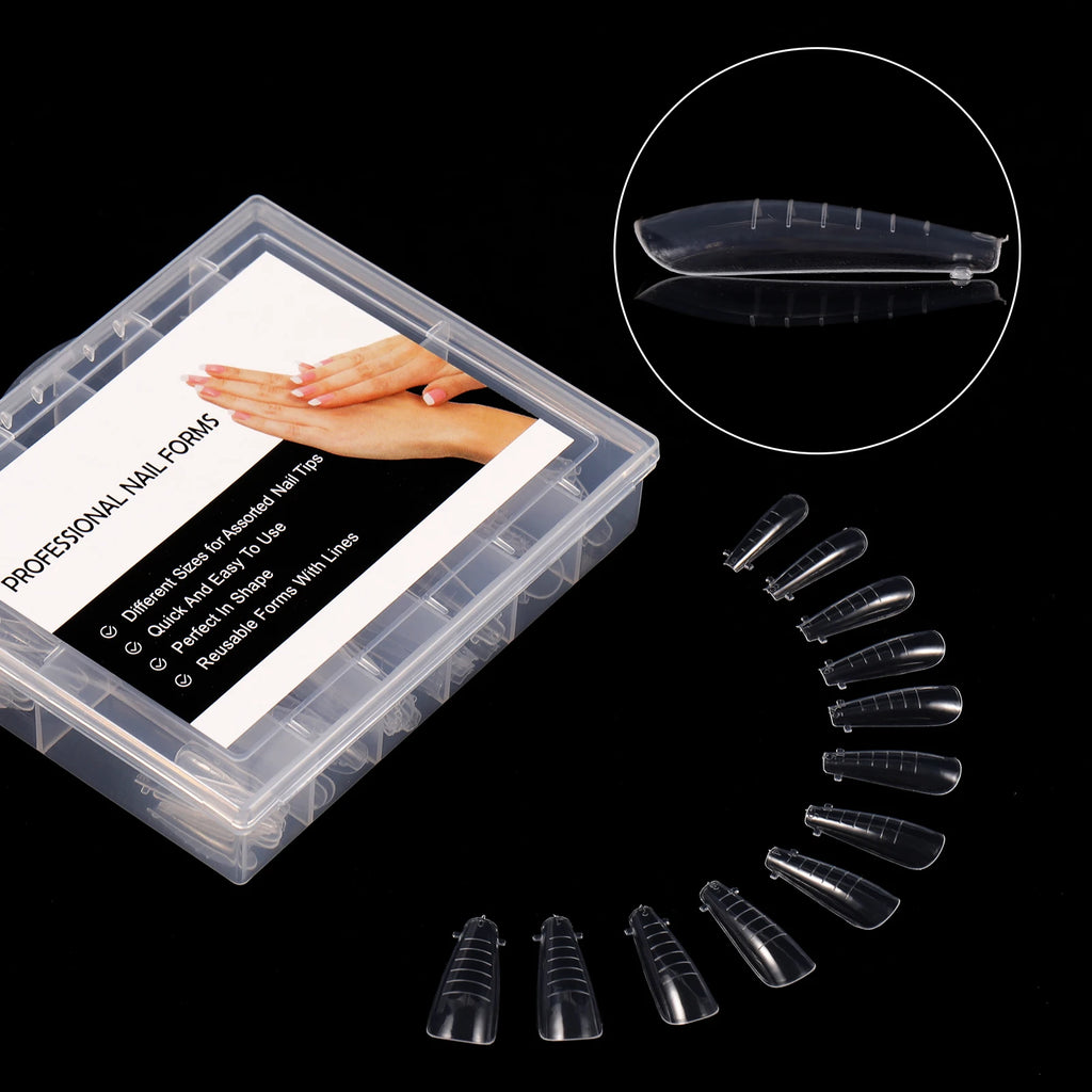 NEW Stiletto Coffin Clear Dual Forms False Tips Quick Building Gel Mold Nail System Full Cover Nail Extension Forms Top