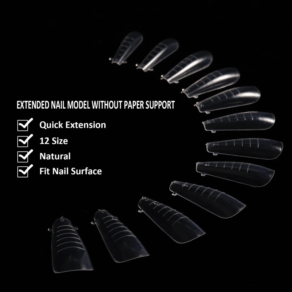 NEW Stiletto Coffin Clear Dual Forms False Tips Quick Building Gel Mold Nail System Full Cover Nail Extension Forms Top