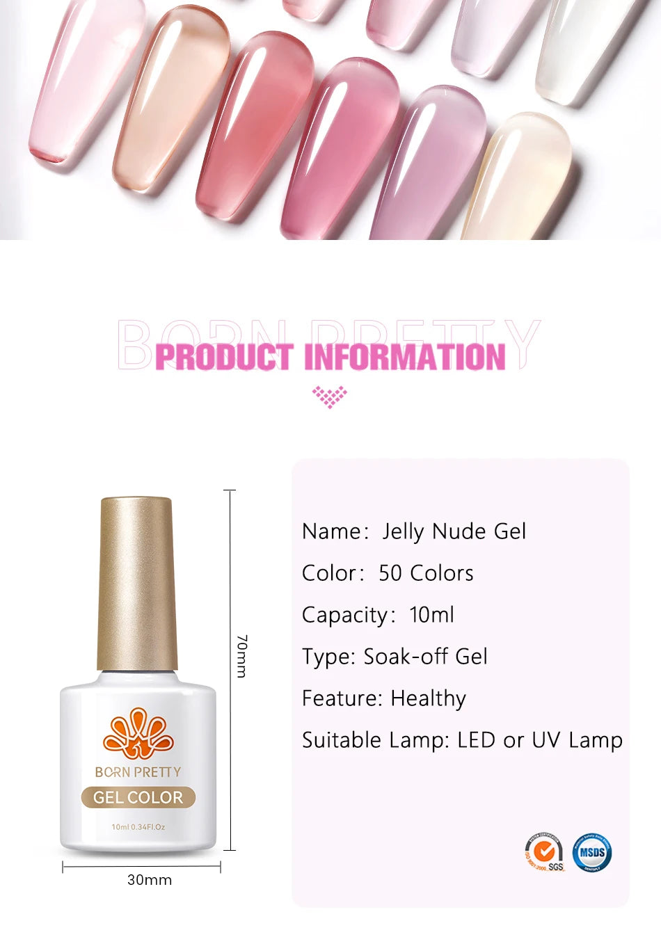 BORN PRETTY 10ml Jelly Nude Gel Nail Polish 50 Colors Semi Transparent Nail Art Nail Supplies Soak off UV LED Nails Gel Varnish