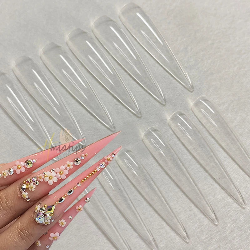 3XL Full Cover False Long Stiletto  Nail Tips Sculpted Clear Press On Artificial Fake Nails  Manicure Salon Supply 120pcs