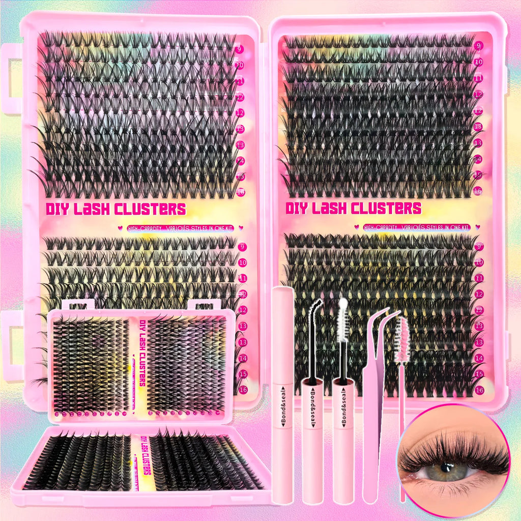 False eyelashes Clusters Natural Thick Volume eyelashes Extension Kit - High-Capacity Individual Lashes with Applicators