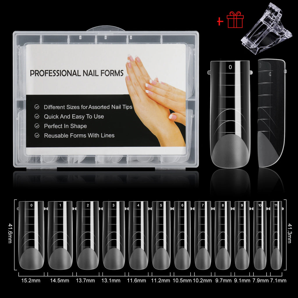 NEW Stiletto Coffin Clear Dual Forms False Tips Quick Building Gel Mold Nail System Full Cover Nail Extension Forms Top