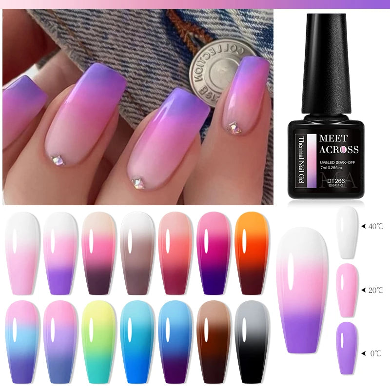 7ml Thermal Gel Nail Polish 3 Layers Temperature Color Changing Gel Winter Grey Semi Permanent Soak Off Nails Art UV Gel Varnish