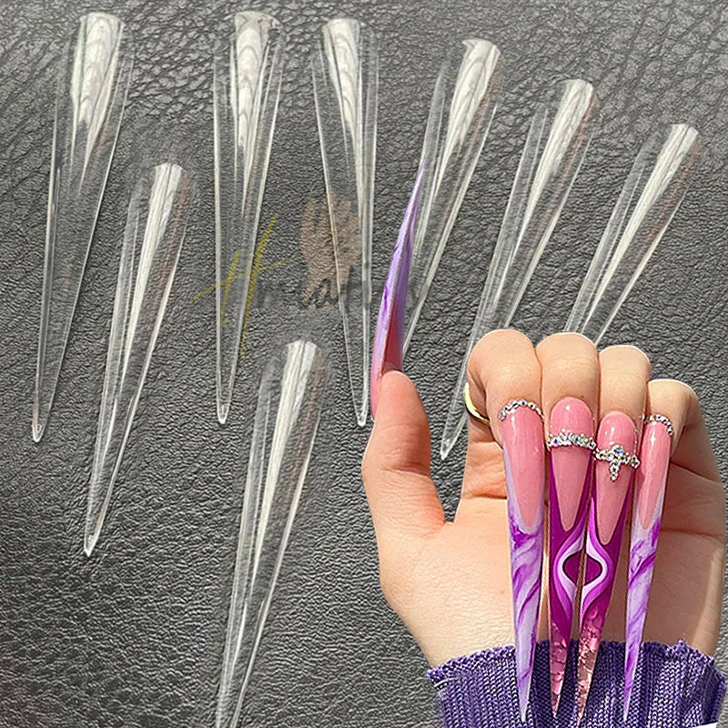 3XL Full Cover False Long Stiletto  Nail Tips Sculpted Clear Press On Artificial Fake Nails  Manicure Salon Supply 120pcs