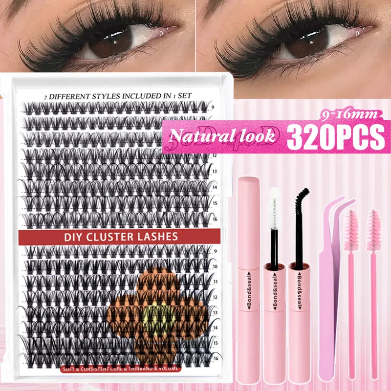 False eyelashes Clusters Natural Thick Volume eyelashes Extension Kit - High-Capacity Individual Lashes with Applicators