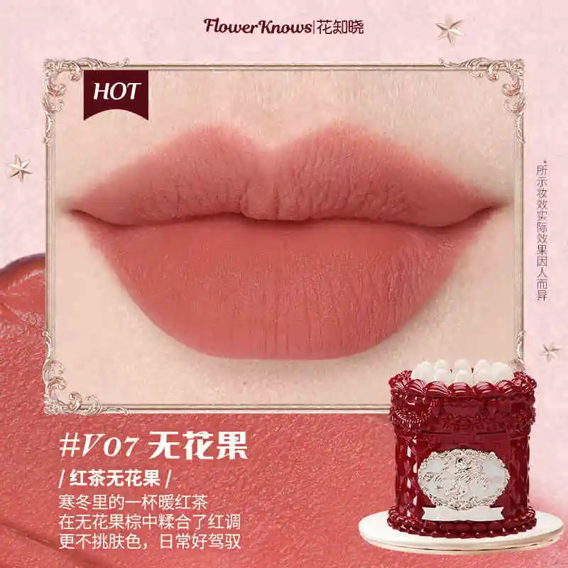 Flower Knows Strawberry Rococo Series Cloud Lip Cream Lip Gloss Long Lasting Velvet Lip Tint Lipstick for Women Cosmetic