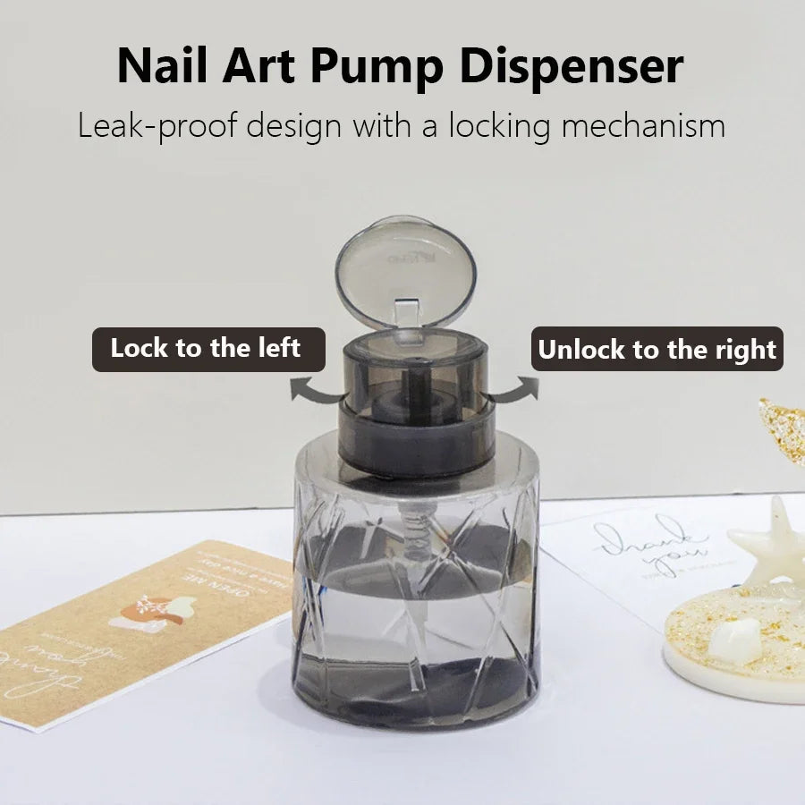 Refillable Lockable Empty Pump Dispenser Nail Manicure Cleaner Makeup Remover Container Press Bottle for Personal Use