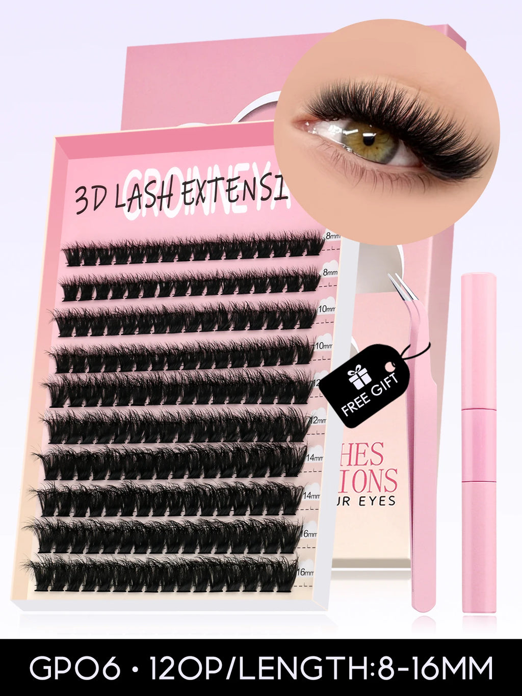 GROINNEYA Eyelash Clusters Kit Large capacity Wispy Individual Lashes Natural DIY Cluster Eyelash Extensions for Beginners