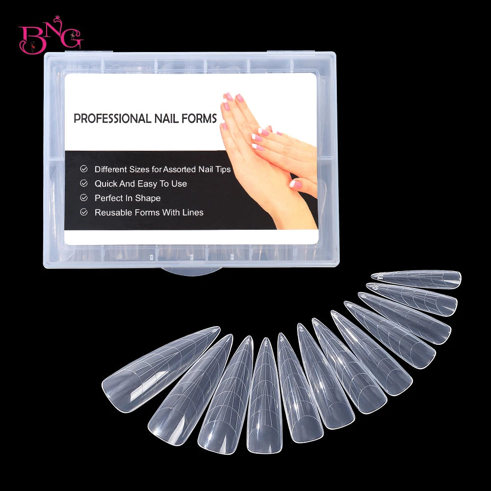 NEW Stiletto Coffin Clear Dual Forms False Tips Quick Building Gel Mold Nail System Full Cover Nail Extension Forms Top