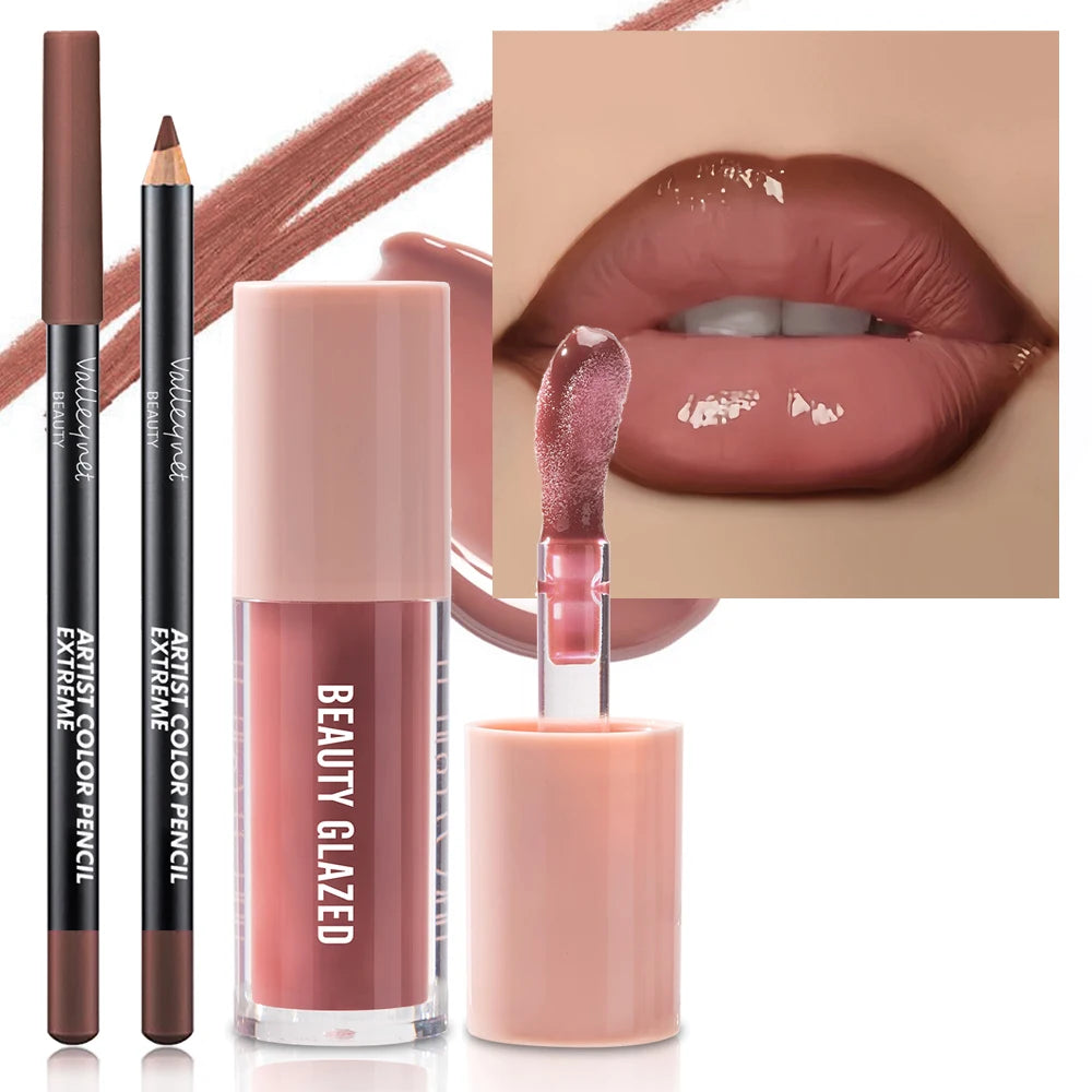 2pcs/Set Velvet Texture Lip Makeup,Matte Effect, Red, Brown Colors, Create a Moisturizing and Natural Lip Makeup