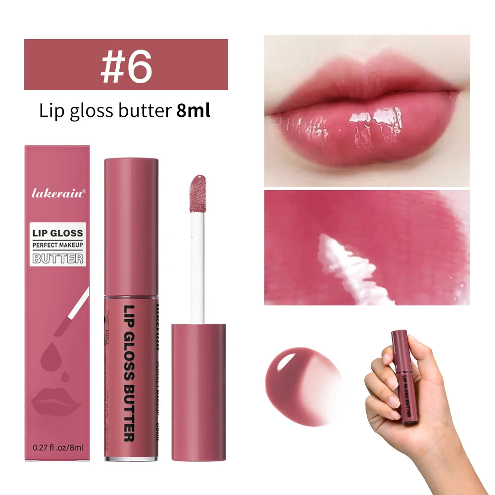 8ml Butter Non-stick Cup Gloss Lip Gloss Moisturizing Mirror Lip Gloss Lasting Color Lip glaze Dye Lip Liquid Makeup For Women